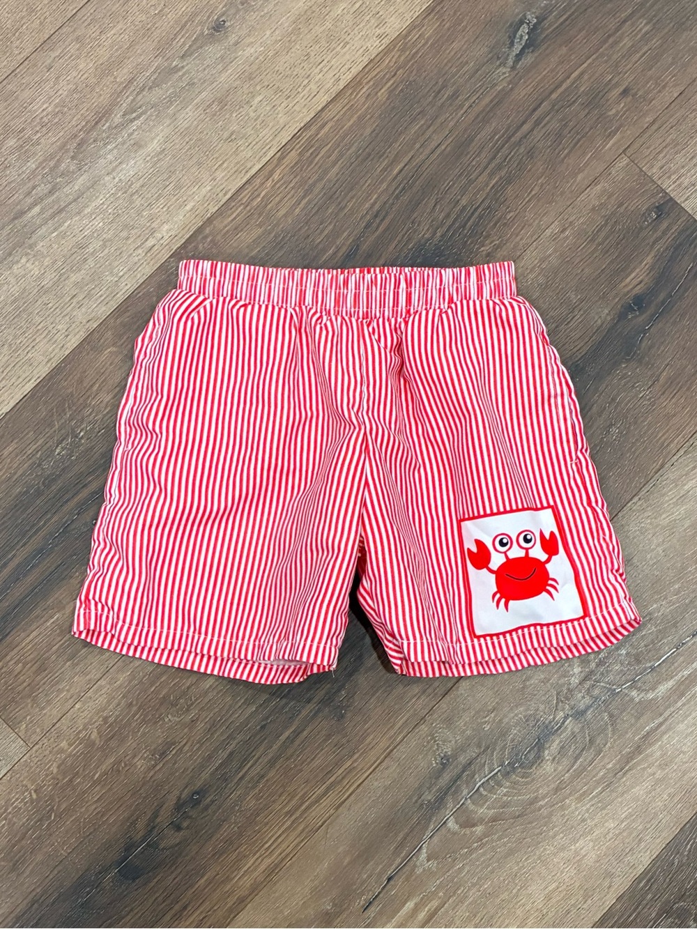 Marie Nicole Red Stripe Crab Swim Trunks Swimming Suit Summer Pool Vacay 3T